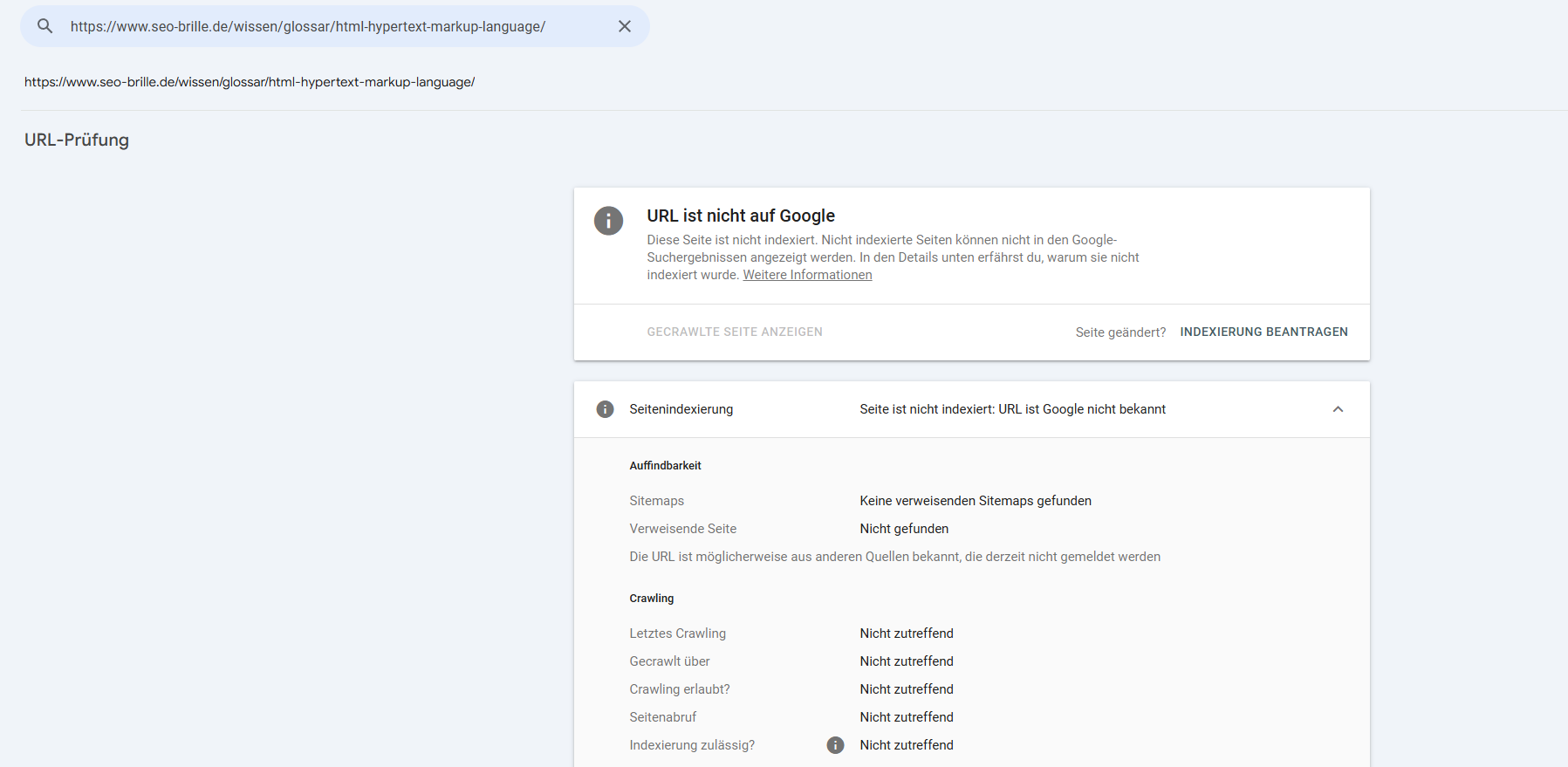 Google Search Console: Die neue URL wird zur Indexierung eingereicht.
