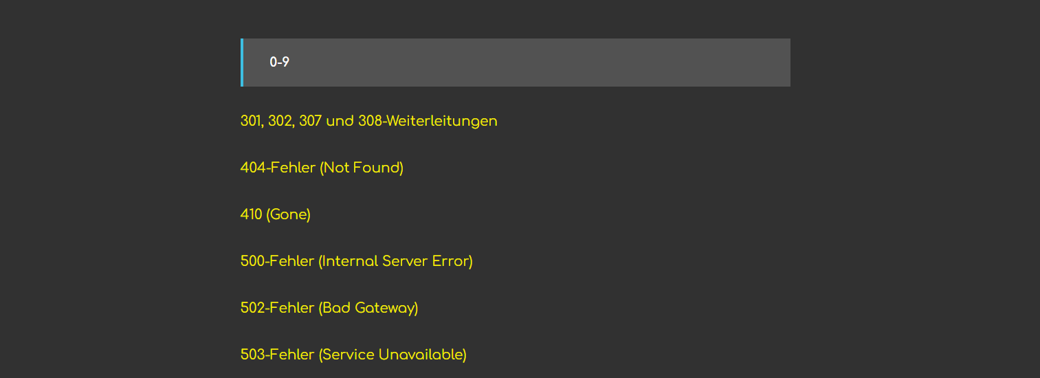 SEO-Brille.de Glossar-Übersichtsseite